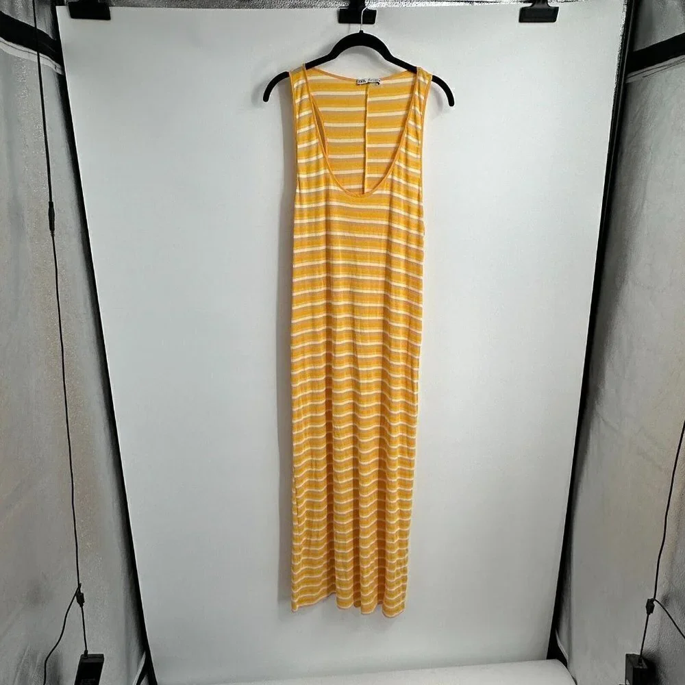 Zara Womens Dress Large Maxi Stretchy Yellow Striped Sleeveless Knit Summer